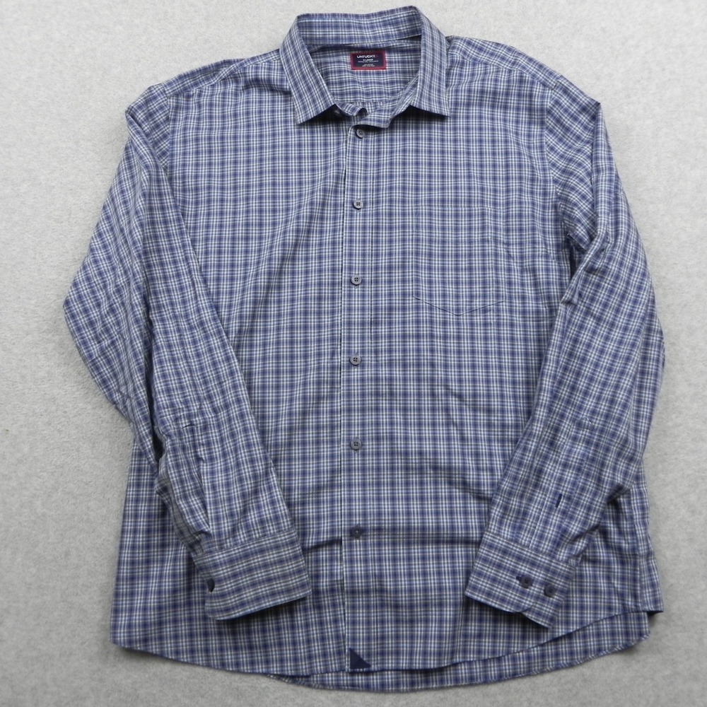 Untuckit Shirt Mens XL Regular Fit Wrinkle Free Button Up Blue Plaid Long Sleeve